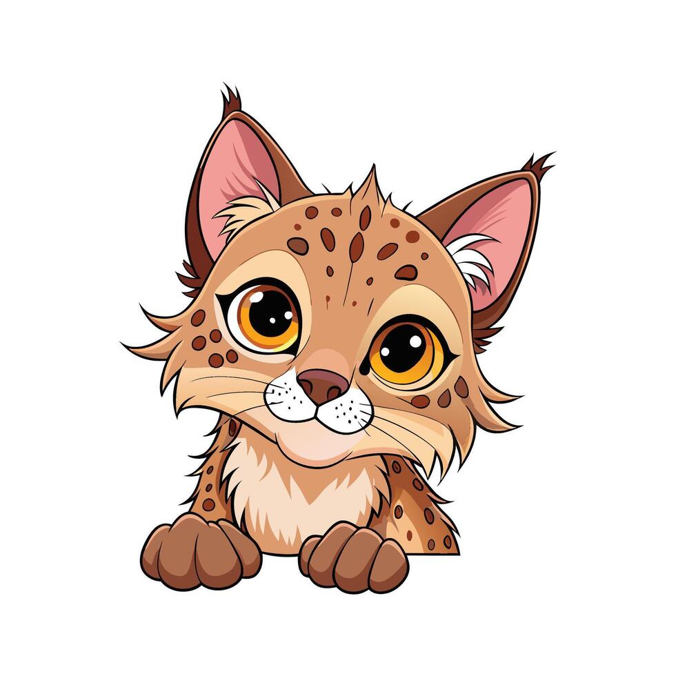 Lynx Cub Peeking from Behind Bush vector