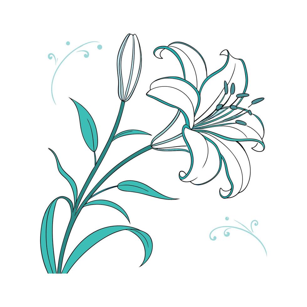 Aqua Lily Bright White Design vector