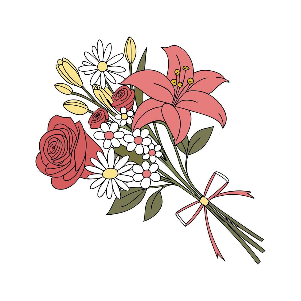 Charming Bouquet of Flowers on White vector