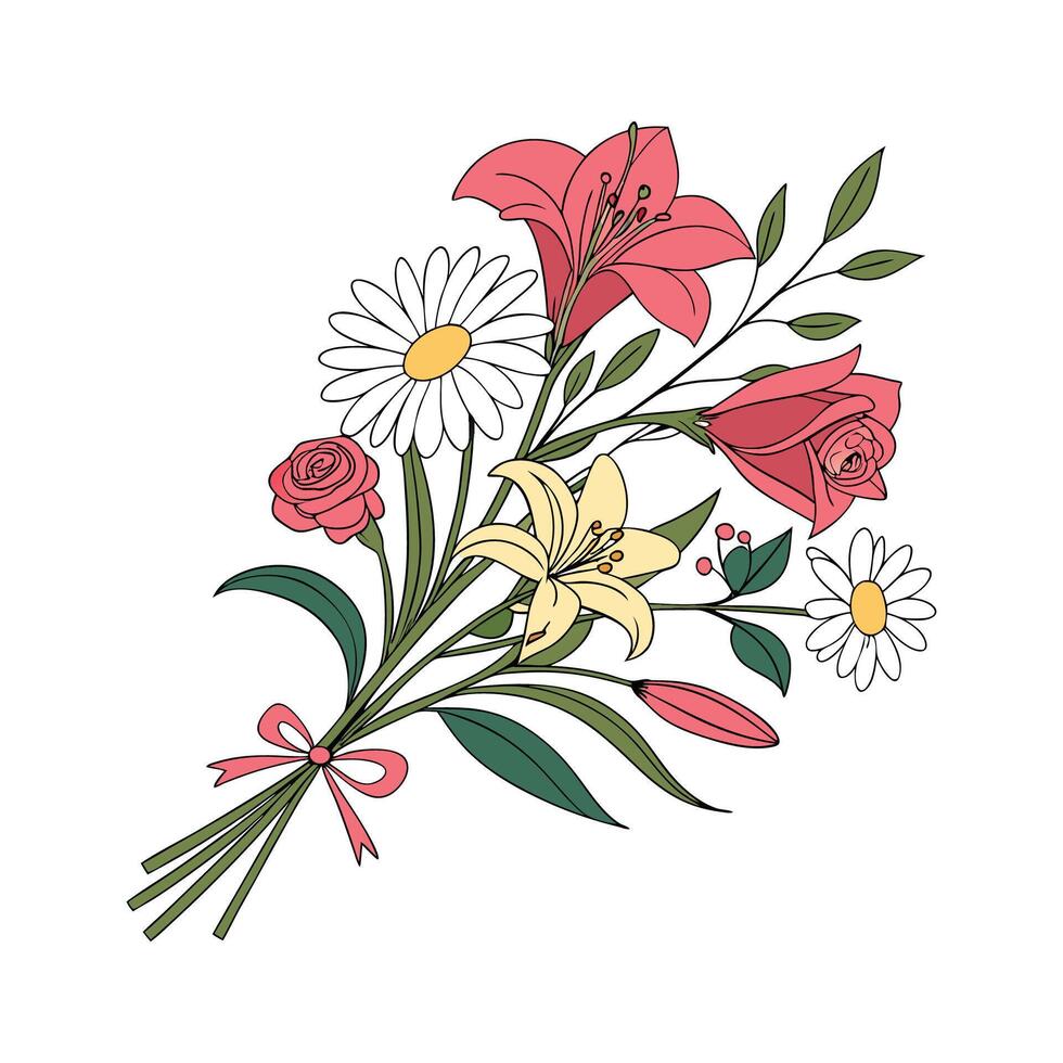 Elegant Bouquet of Flowers on White vector