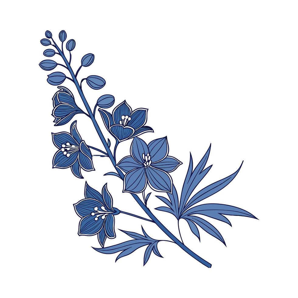 Lovely Delphinium Design on Bright White vector