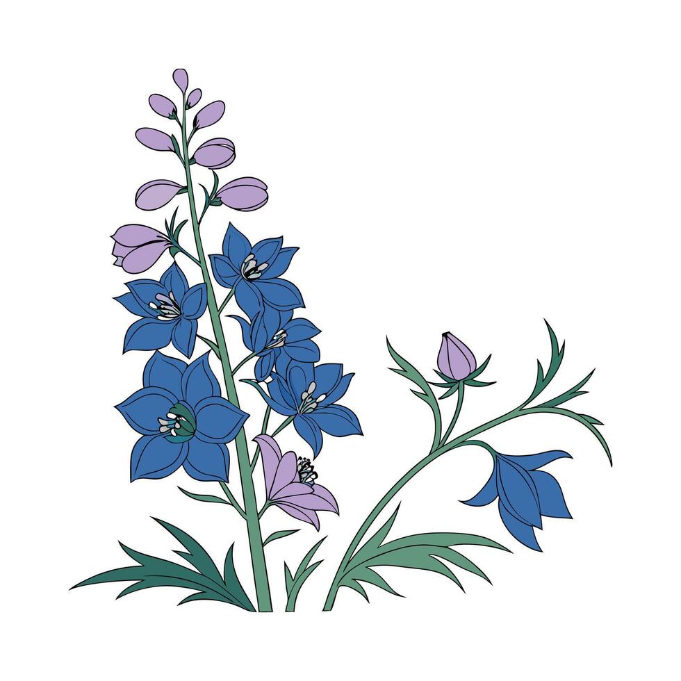 Charming Delphinium Illustration on Clean White vector