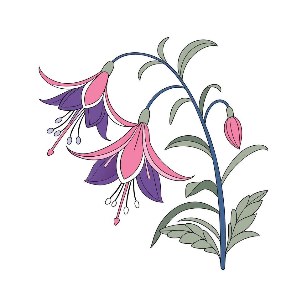 Stunning European Wildflower Floral Art on Bright White vector