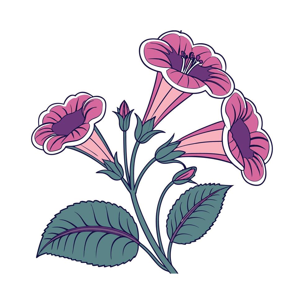 Charming Gloxinia Floral Art on White vector