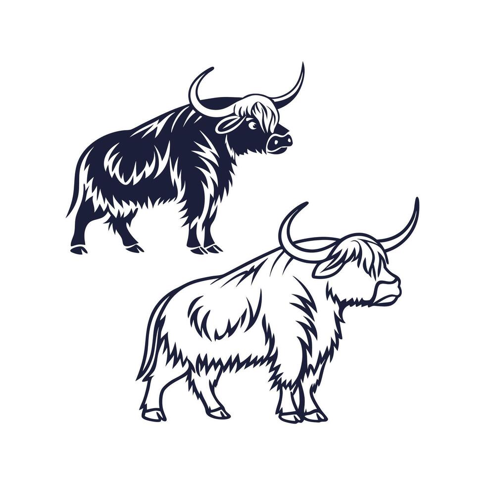 Charming Highland Cow Bold Outline vector