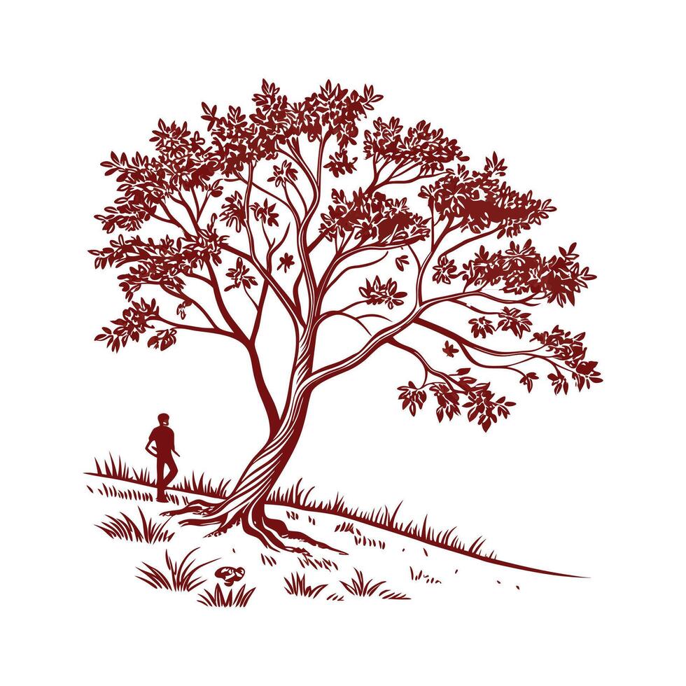 Creative Carolina Cherry Laurel Tree Outline Art vector