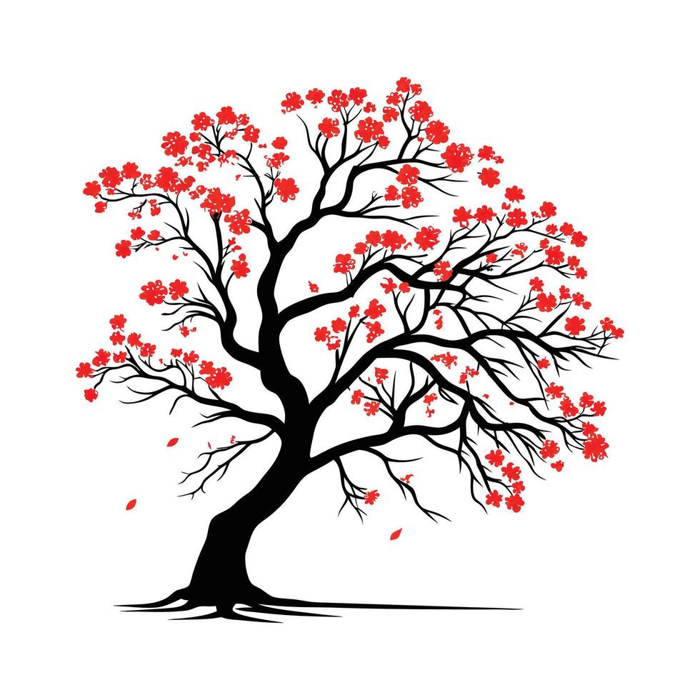 Chinese Flame Tree Bold Outline Design for Art vector