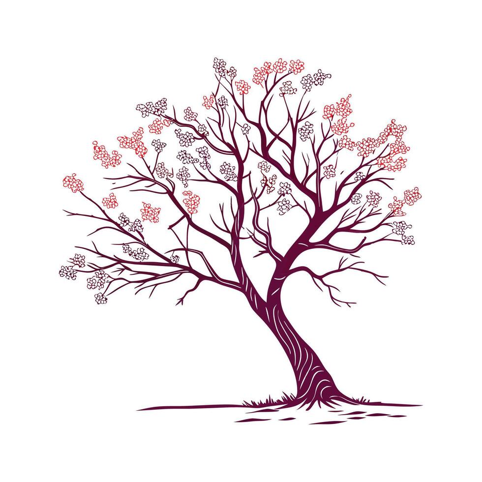 Charming Eastern Redbud Tree Bold Outline Art vector