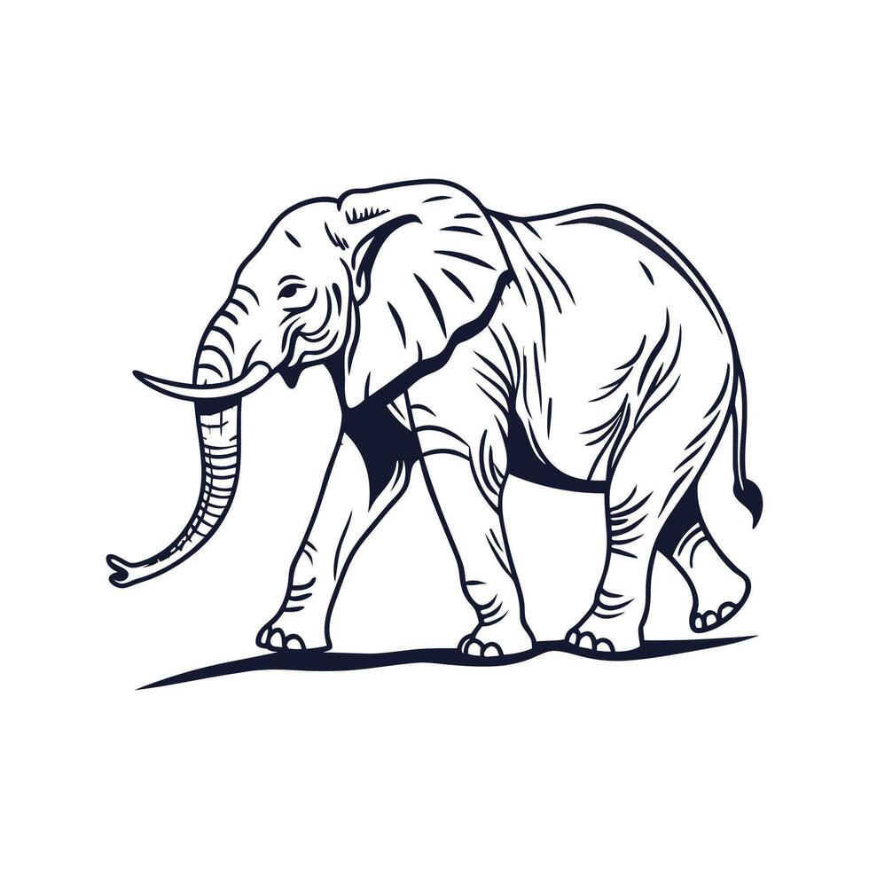 Stylish Elephant Walking Slowly Bold Outline Illustration vector