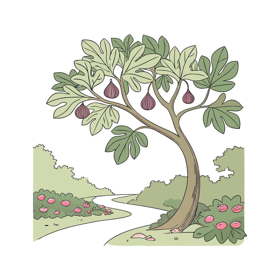 Fig Tree Bold Outline Design for Unique Art vector