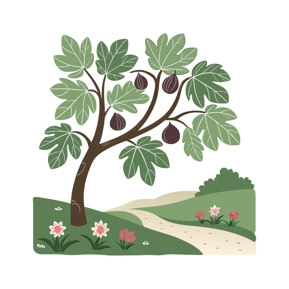 Fig Tree Bold Outline for Creative Illustration vector