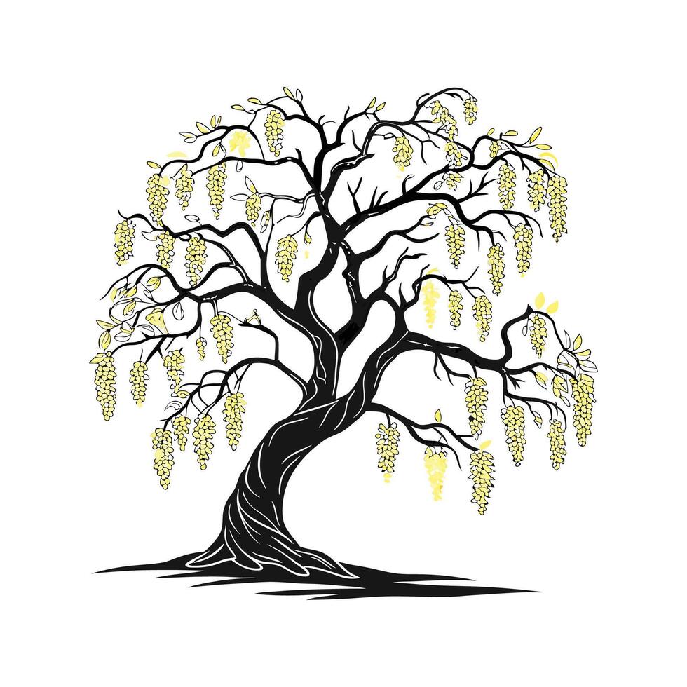 Elegant Golden Chain Tree Bold Outline Illustration vector