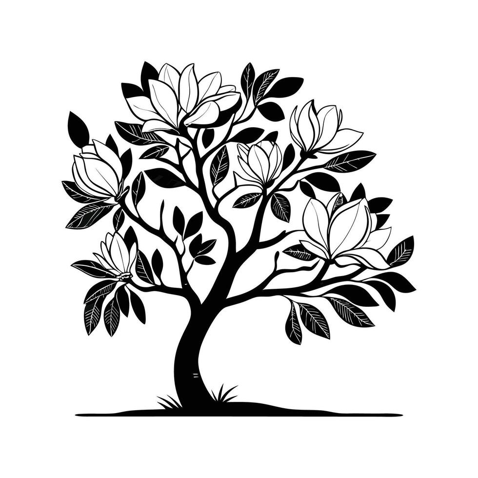 Charming Magnolia Tree Outline for Design vector