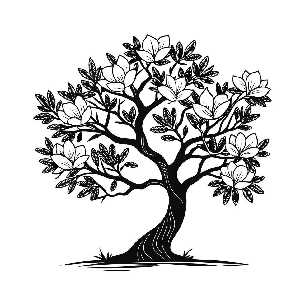 Stylish Magnolia Tree Bold Outline Design vector