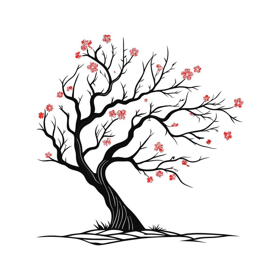 Charming Paperbark Cherry Tree Outline for Design vector