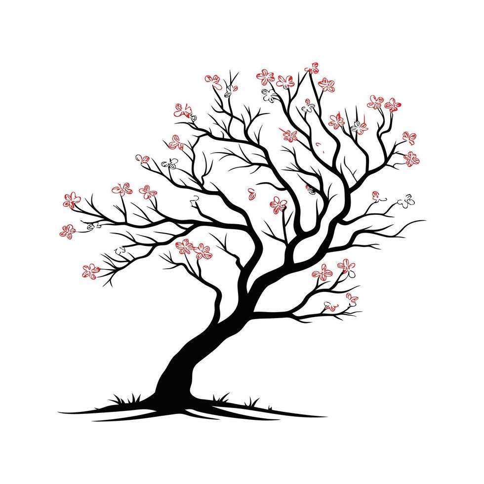 Stylish Paperbark Cherry Tree Bold Outline Art vector