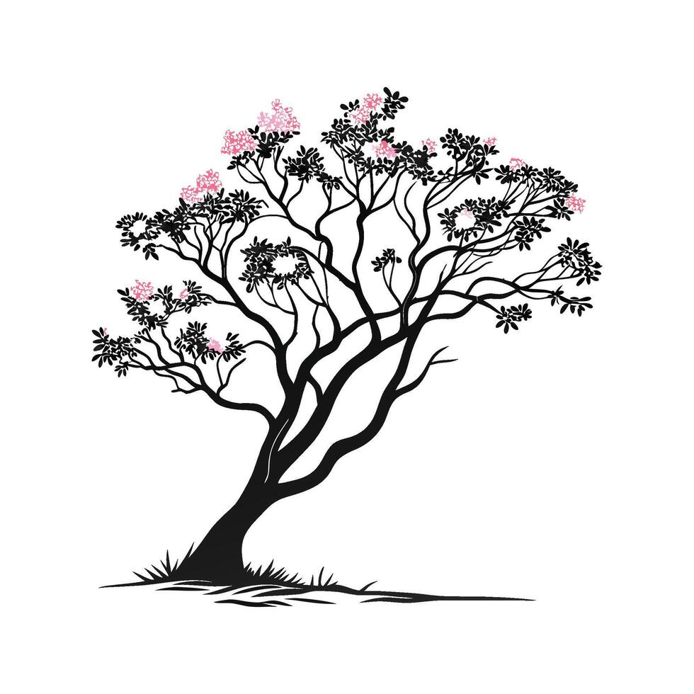 Stylish Queens Crape Myrtle Tree Bold Outline Art vector