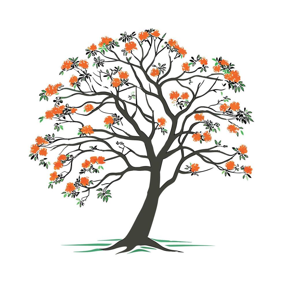 Stylish African Tulip Tree Bold Outline Design vector