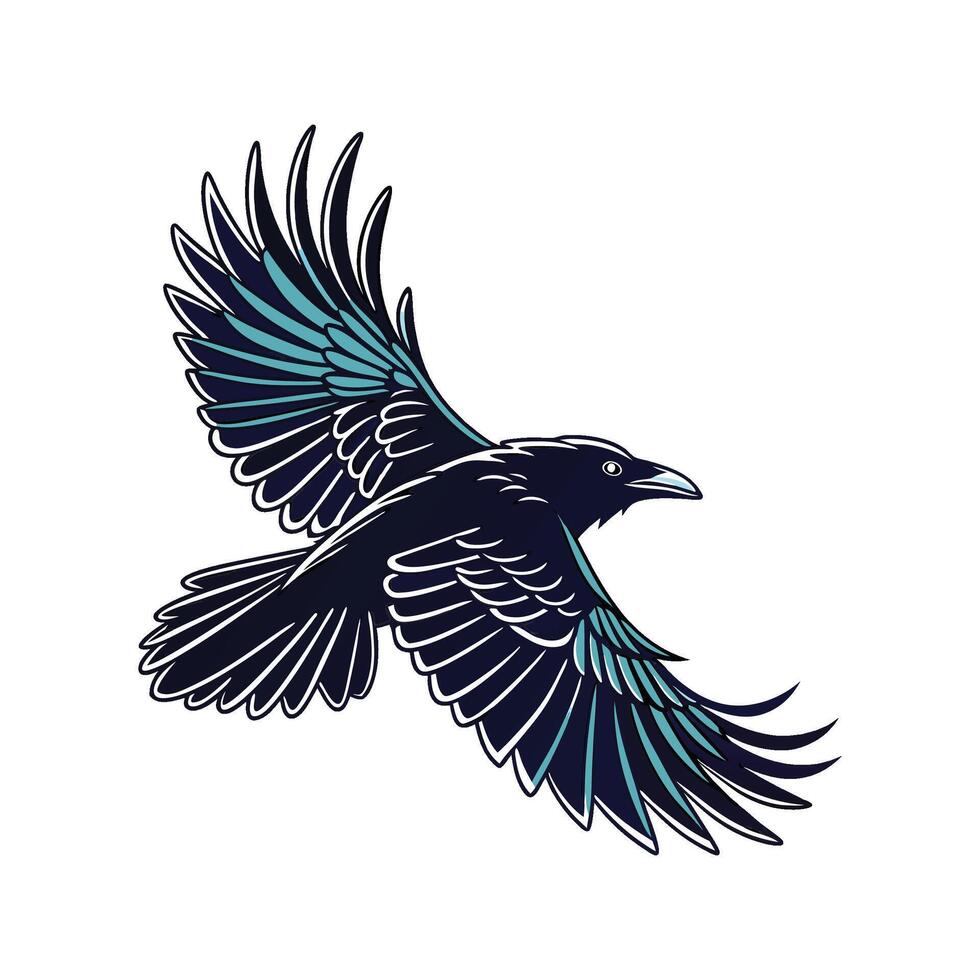 Charming Crow in Flight Outline for Design vector