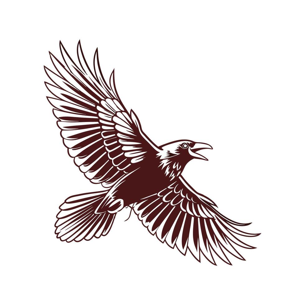 Stylish Crow in Flight Bold Outline Art vector