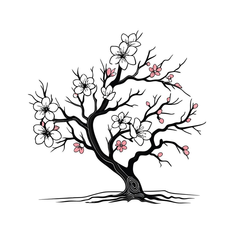 Realistic Dwarf Almond Tree Bold Outline for Unique Art vector