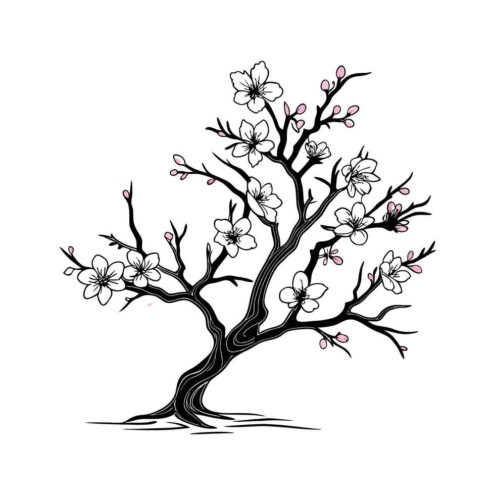 Stylish Dwarf Almond Tree Bold Outline Art vector