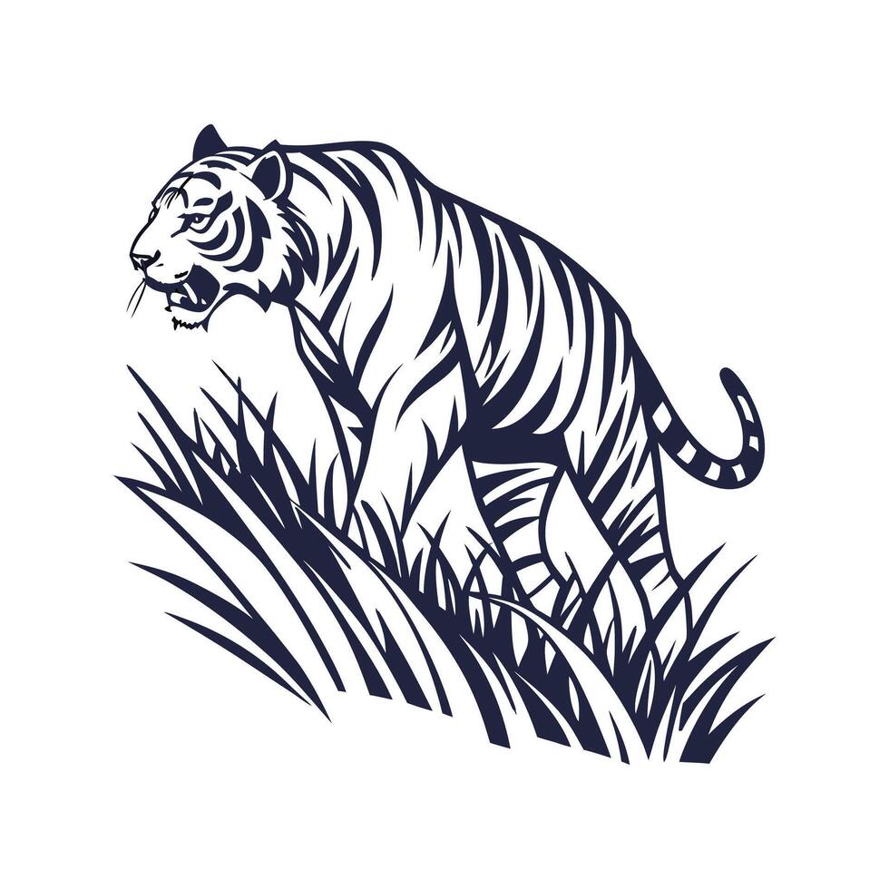 Bold Outline Tiger Stalking Design vector