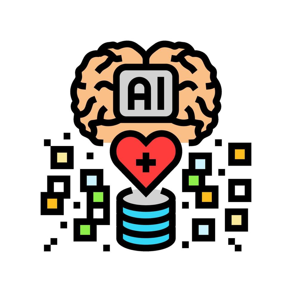 artificial intelligence with medical data color icon illustration vector
