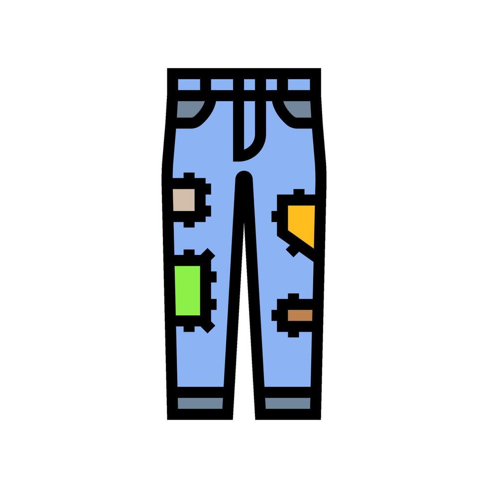 jeans patches thrift driven fashion color icon illustration vector