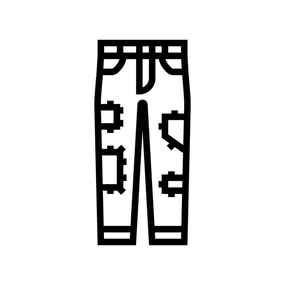 jeans patches thrift driven fashion line icon illustration vector
