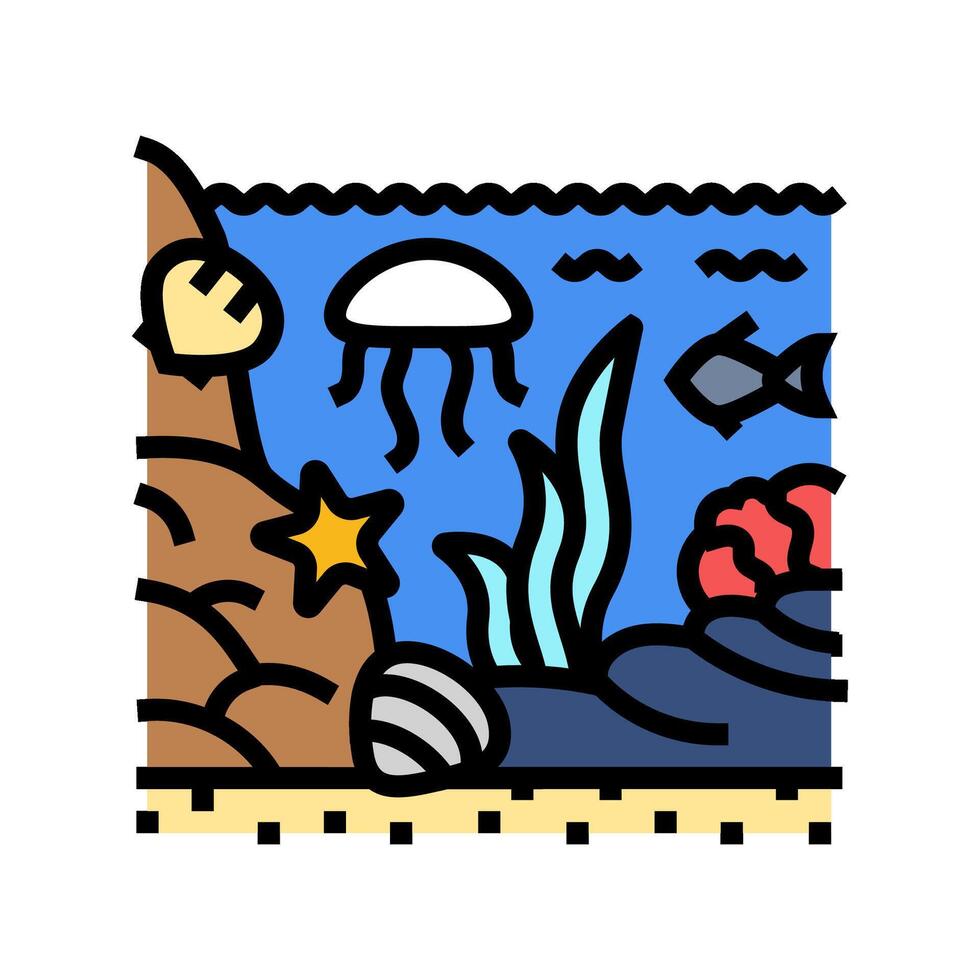tide pool ecosystem world ocean color icon illustration vector
