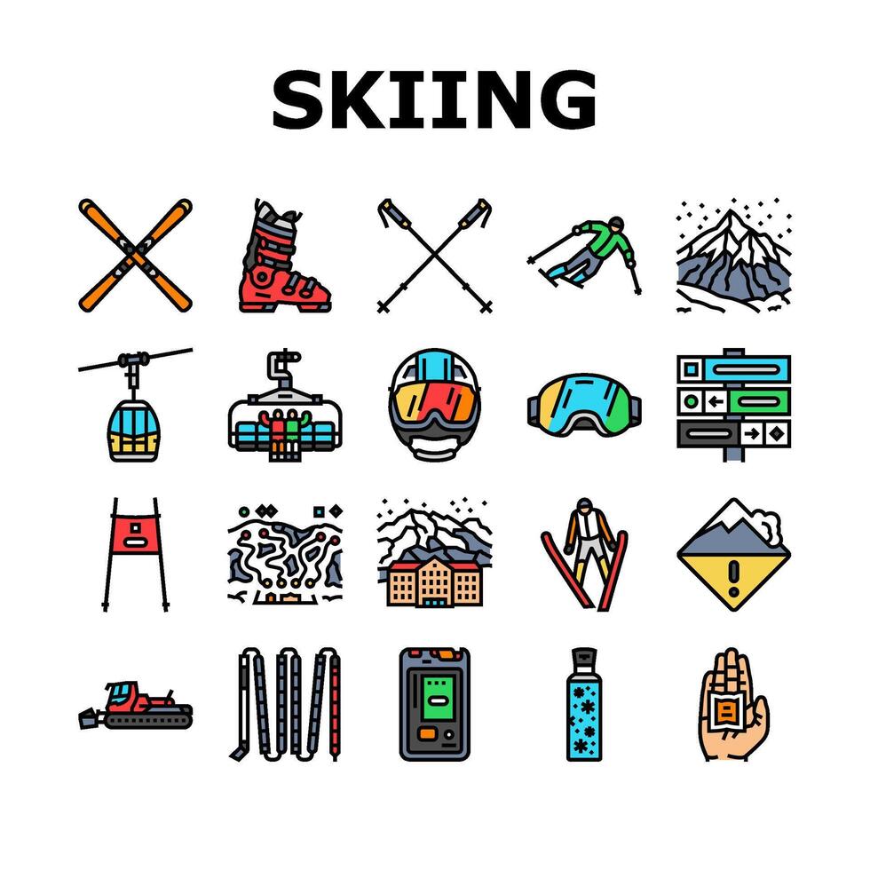 alpine skiing snow slalom icons. set vector