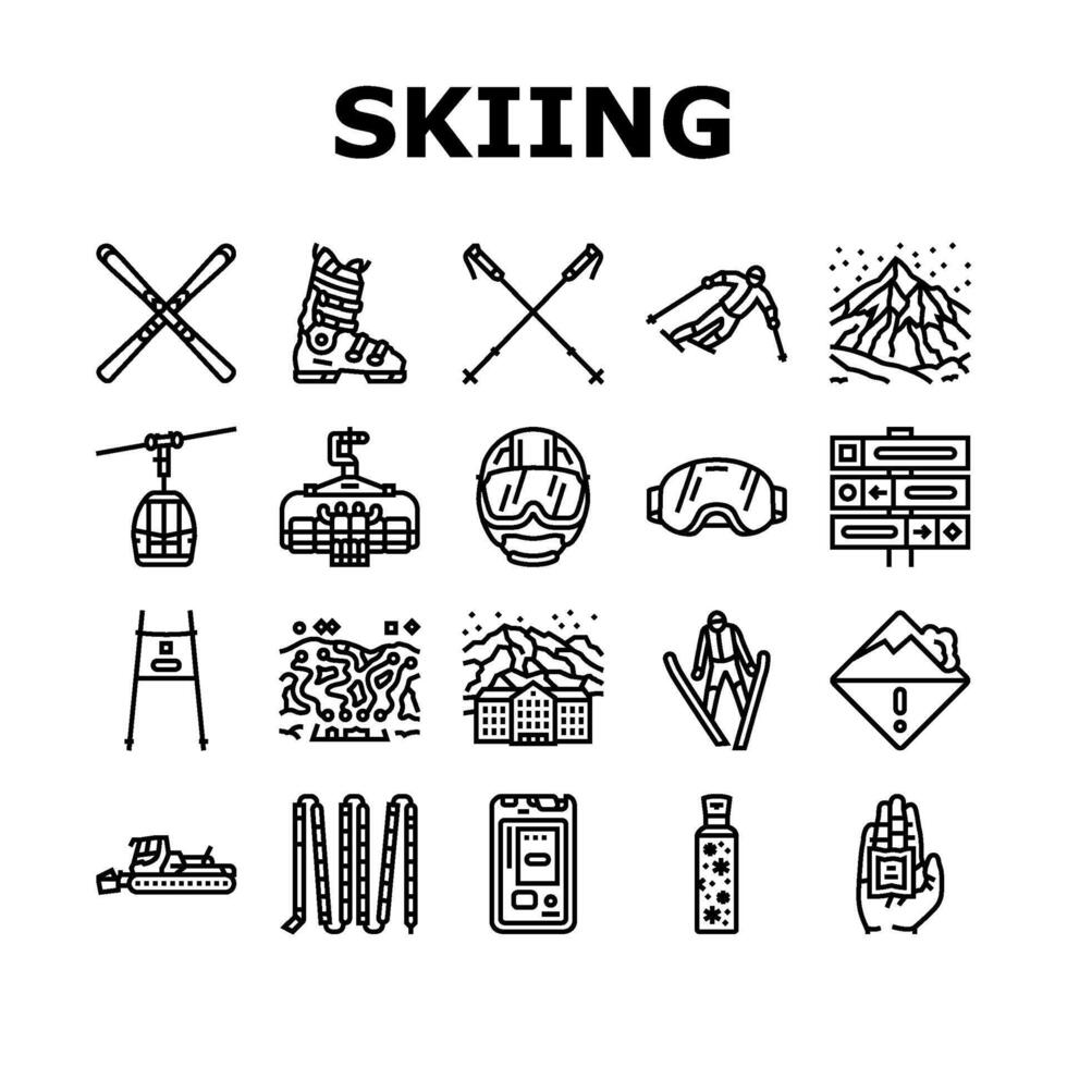 alpine skiing snow slalom. icons set vector
