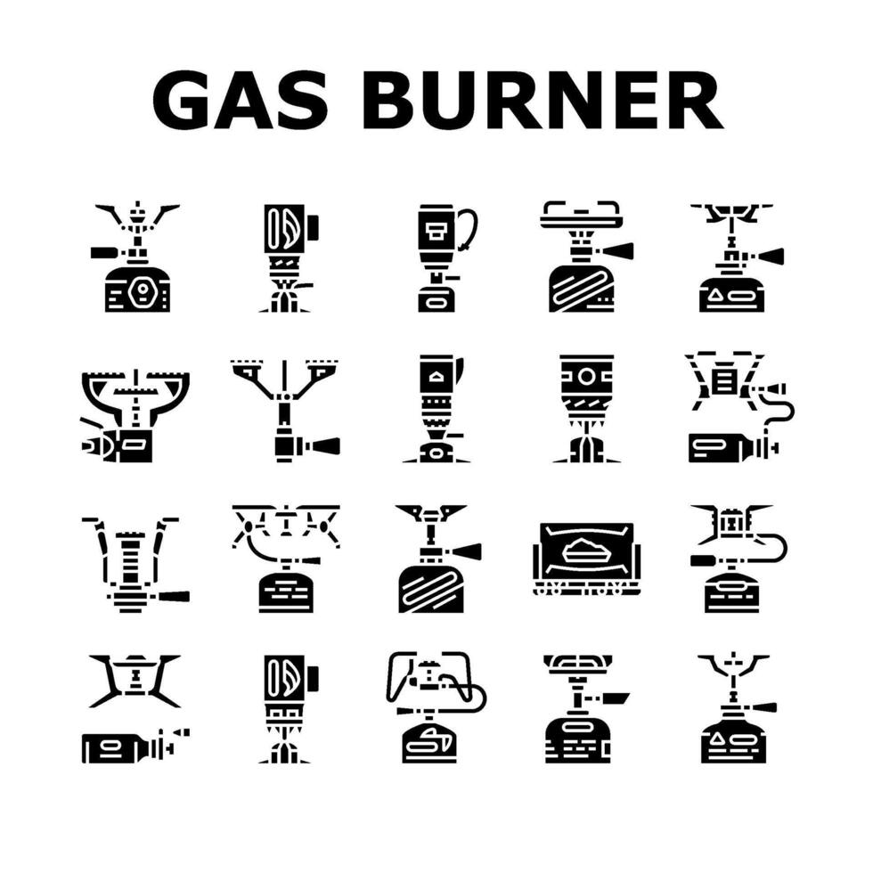 gas burner stove cooktop icons set vector