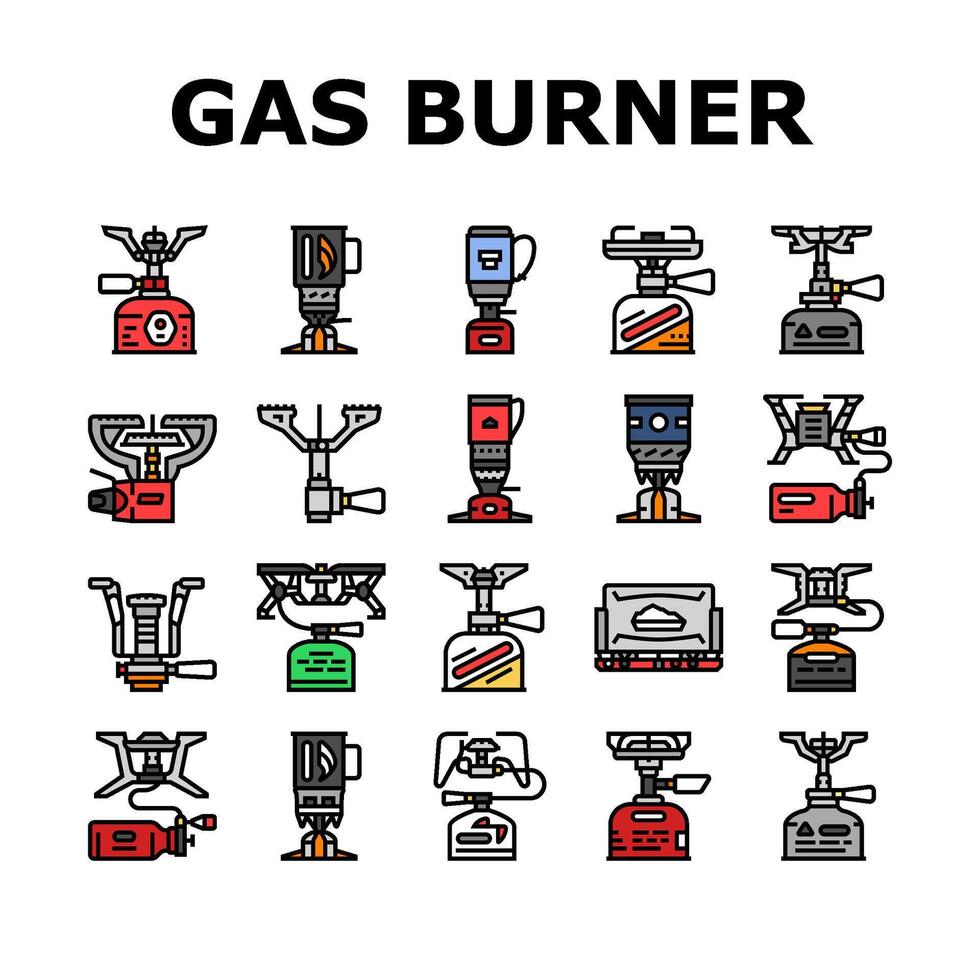 gas burner stove cooktop. icons set vector