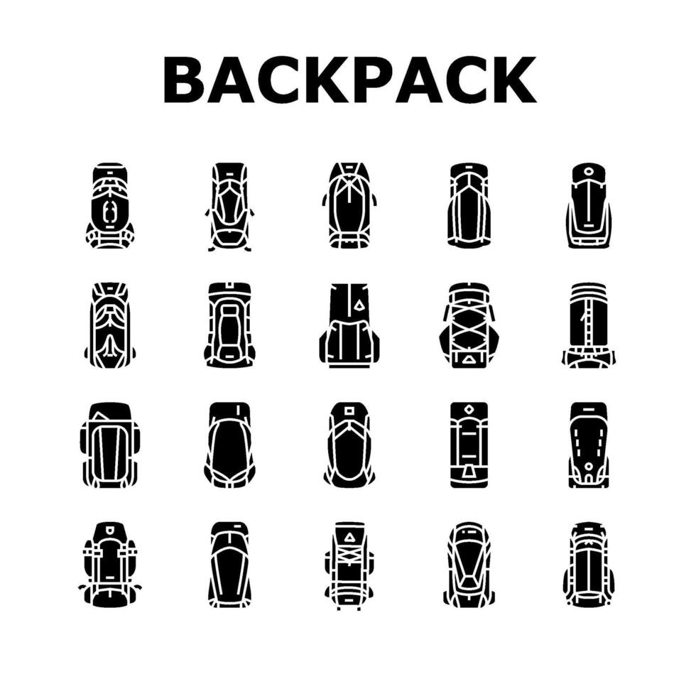 hiking backpack gear trail. icons set vector