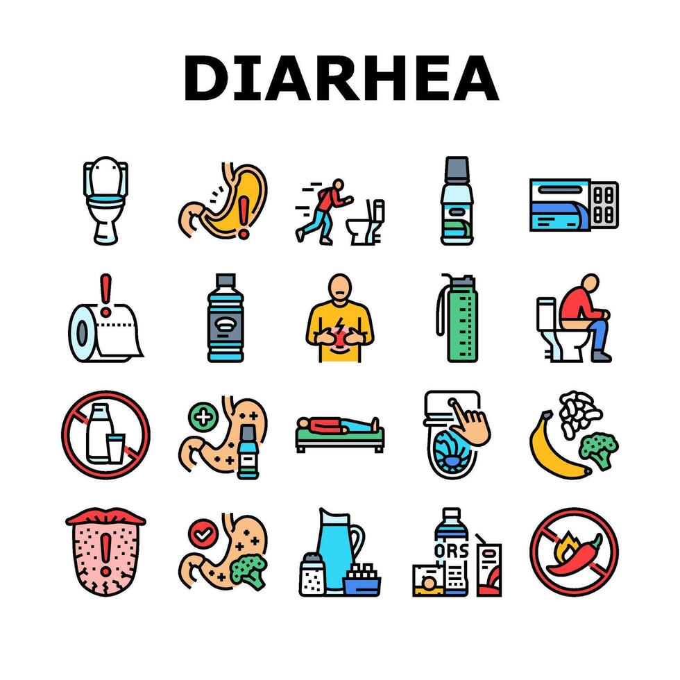 diarrhea causes icons set symbol vector