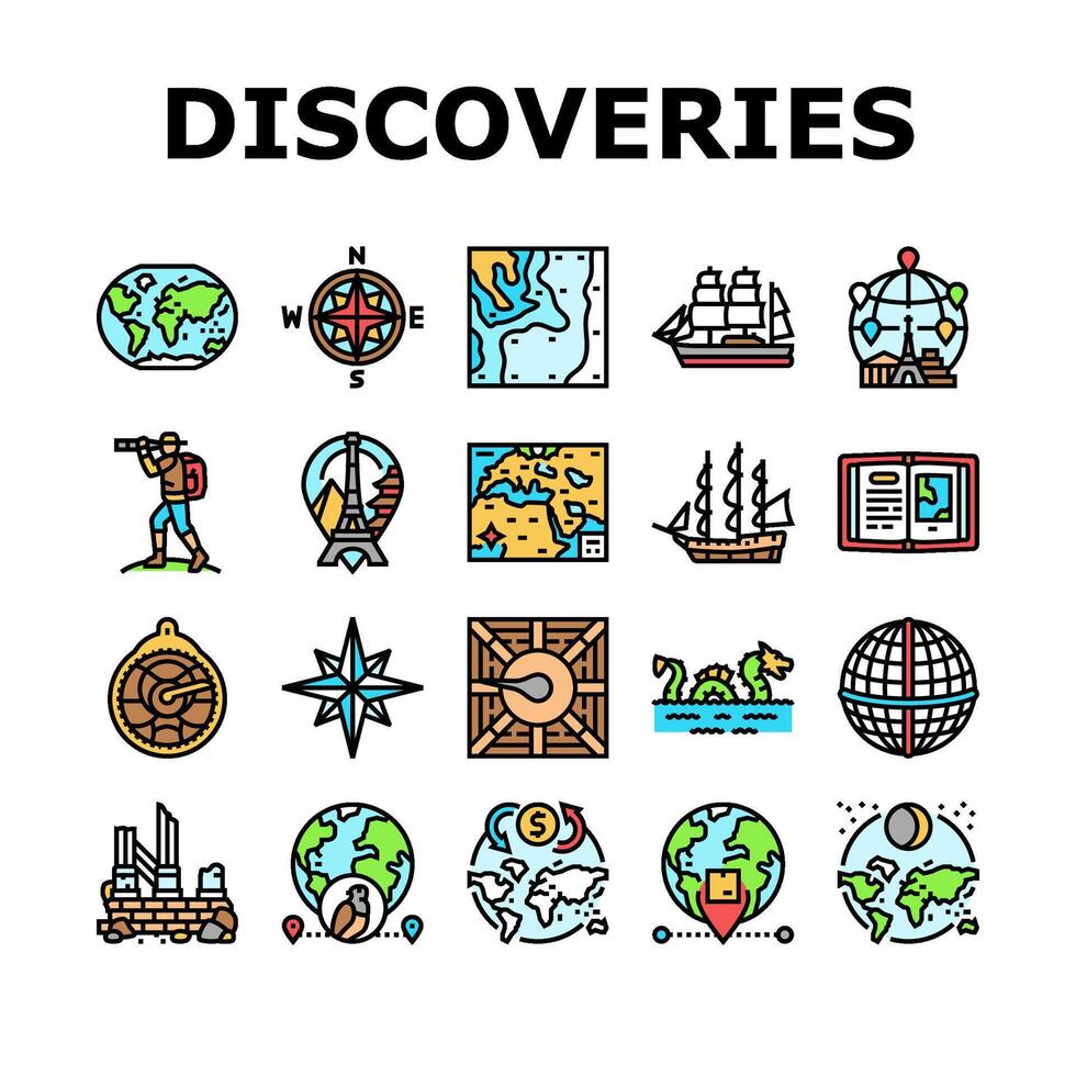 great geographical discoveries icons vector
