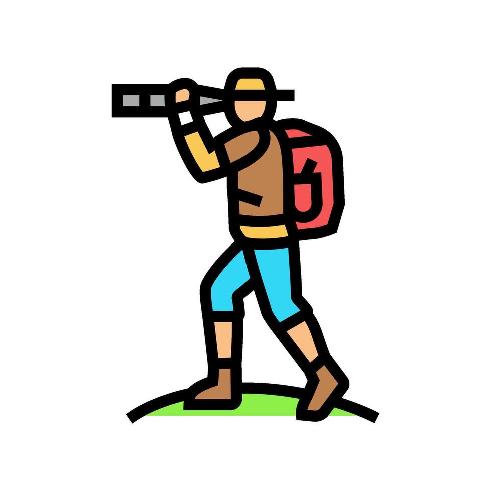 explorer with telescope geographical color icon illustration vector