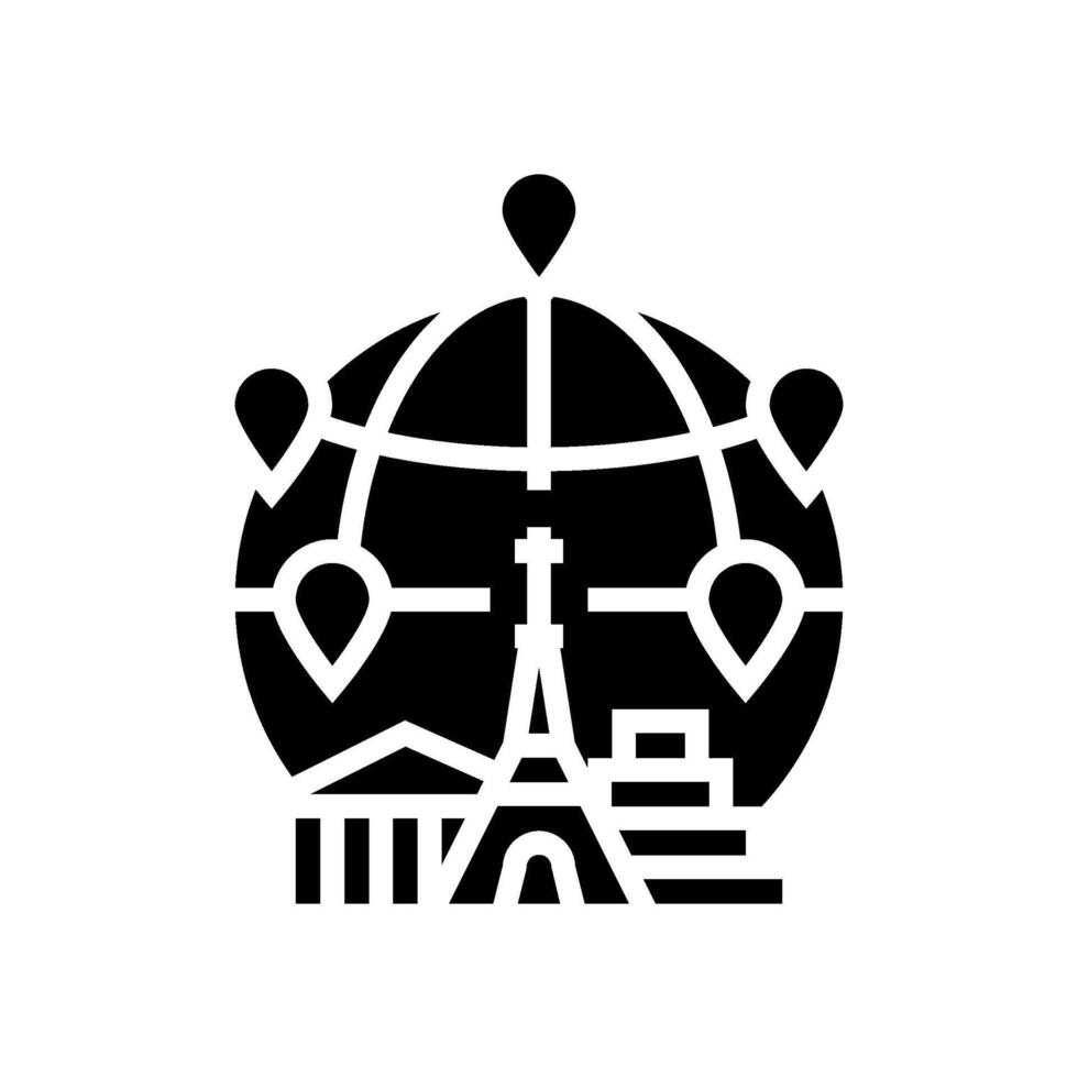 globe with landmarks geographical discoveries glyph icon illustration vector