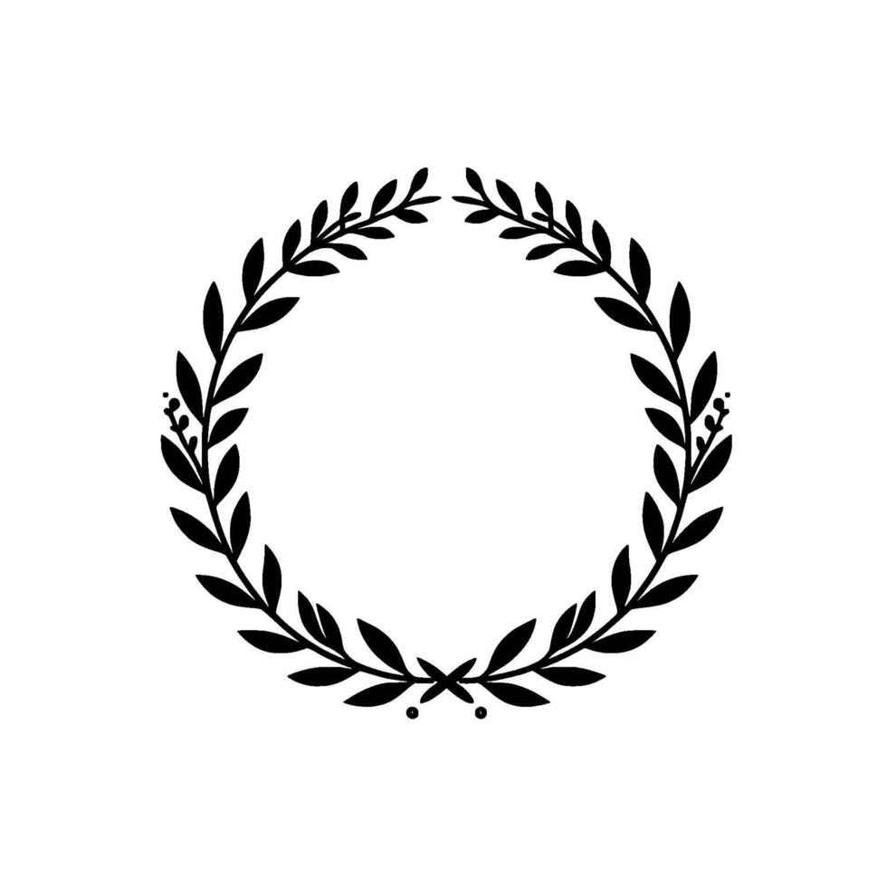 Intricate Black Laurel Wreath Silhouette, Centered on Clean White Background, Symbolizing Triumph and Honor. vector