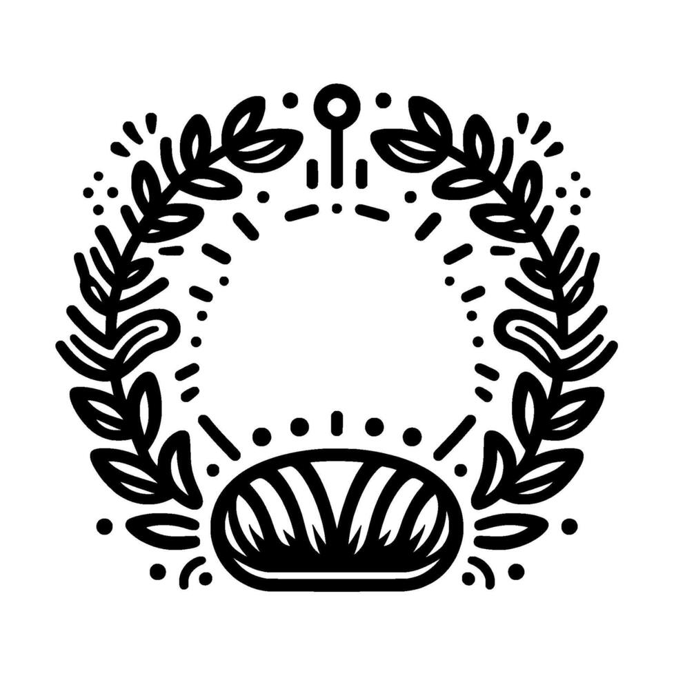 Elegant Monochrome Emblem Laurel Wreath with Crown and Dot Accents, Illustration, Symbolic . vector