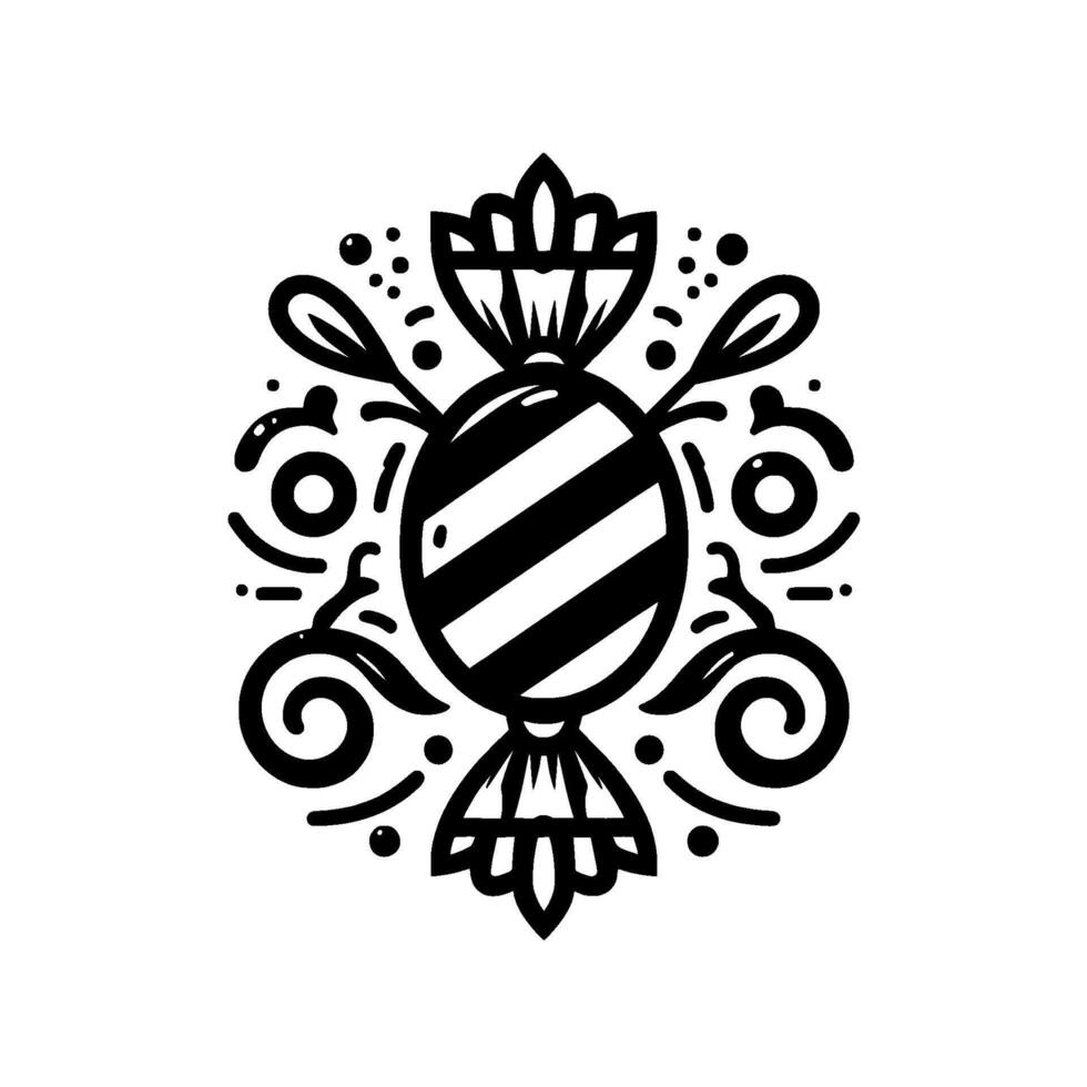 Intricate Black and White Illustration of a Striped Candy, Decorative Flourishes, Ornate , Elegant Presentation. vector
