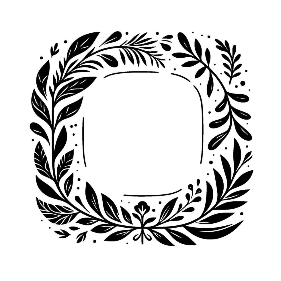 Elegant Black and White Botanical Frame A Decorative Square with Leafy Vines, Berries, and Floral Elements for Invitations and . vector