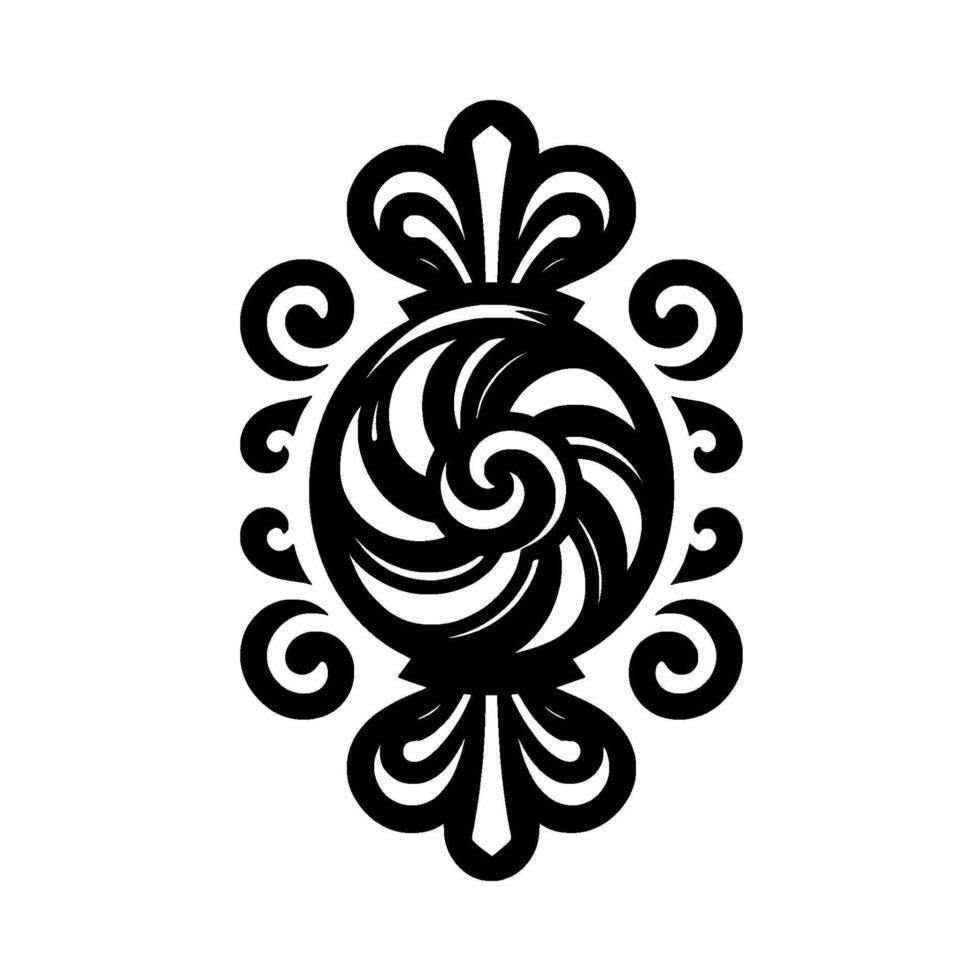 Intricate Black and White Ornamental Swirl , Featuring Circular Center with Elegant Floral Details. vector