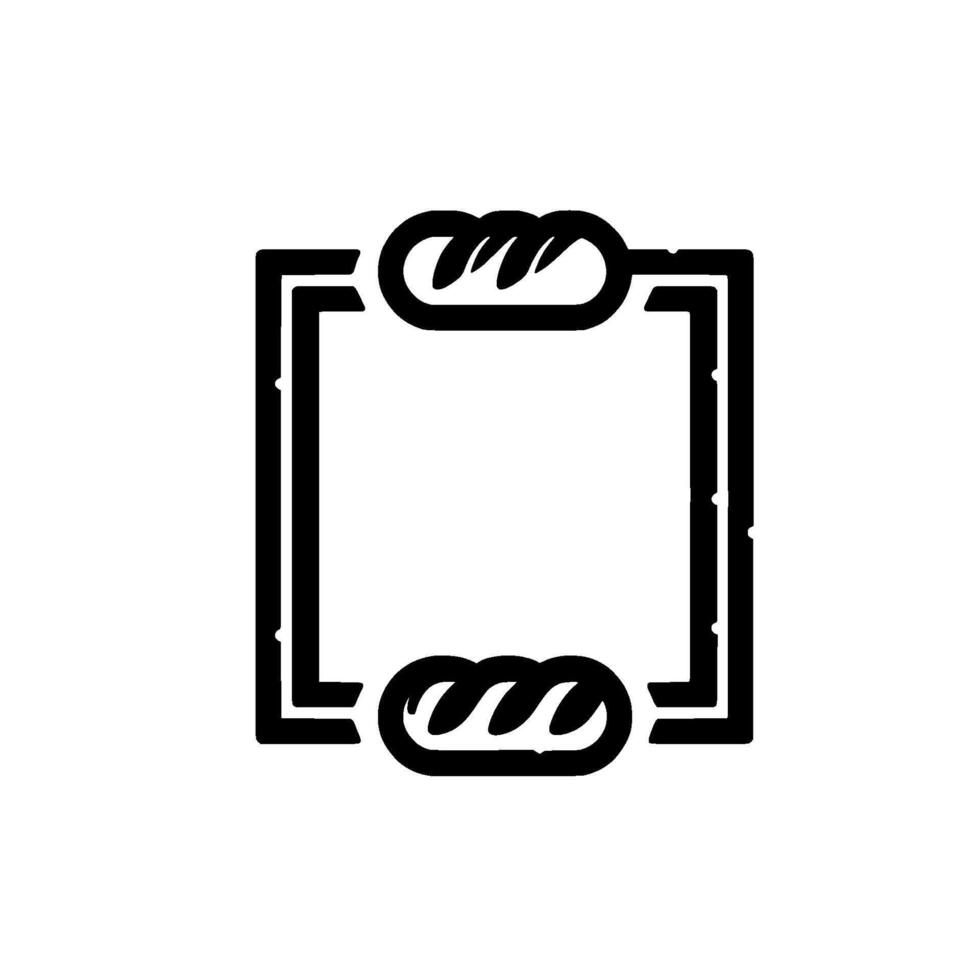 Minimalist Bakery Sign Symmetrical Black and White Illustration Featuring Loaves of Bread Framing a Square Opening on White Background. vector