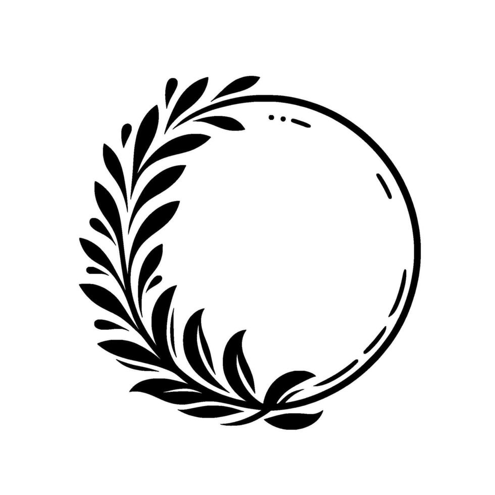 Elegant Black Leafy Laurel Wreath Frame on White Background, Minimalist, Decorative, Symbolic of Victory, Achievement, and Honor. vector