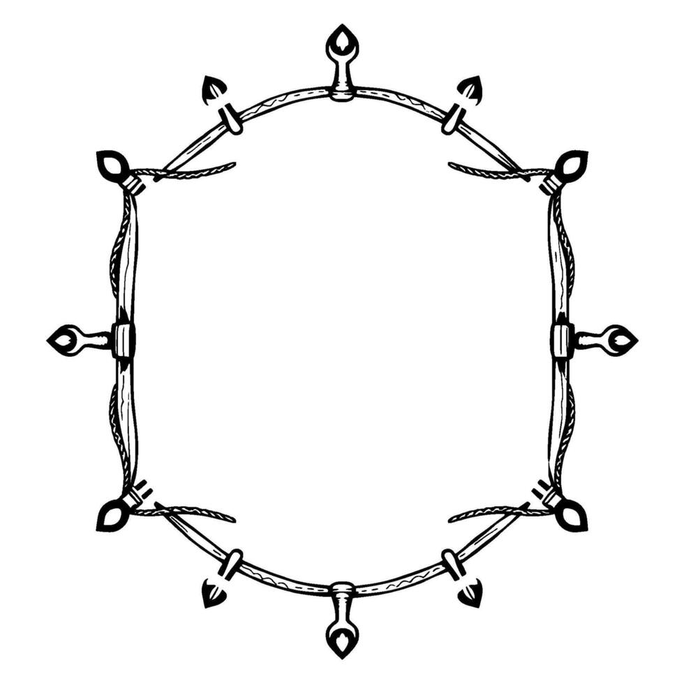 Intricate Black and White Ornamental Frame with Stylized Geometric Elements and a Square Central Opening, Isolated on White. vector