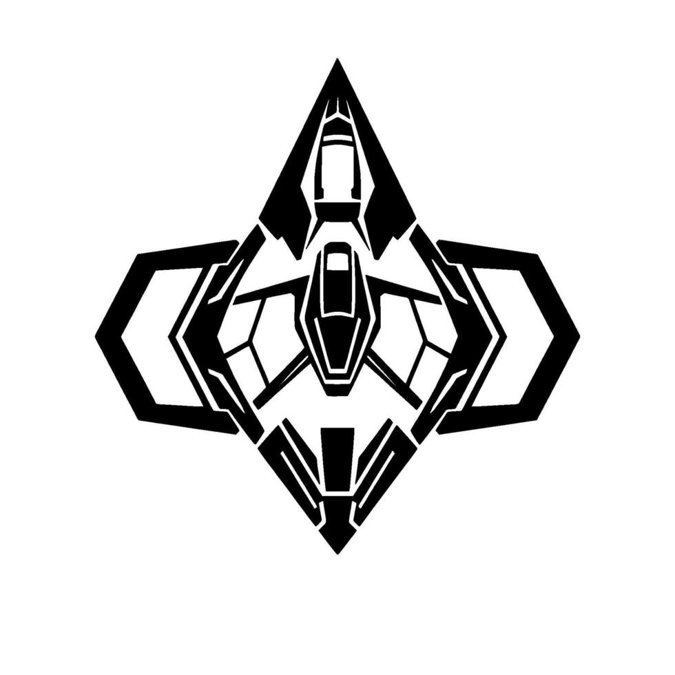 Symmetrical Geometric of a Futuristic Spaceship, Black and White, High Contrast, Isolated. vector