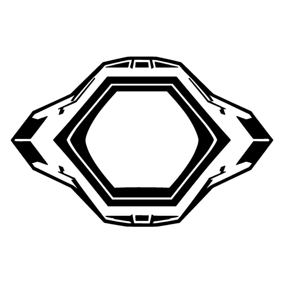 Abstract Geometric Symmetrical Black and White Hexagonal Shape with Detailed Lines and Sharp Angles on a White Background. vector